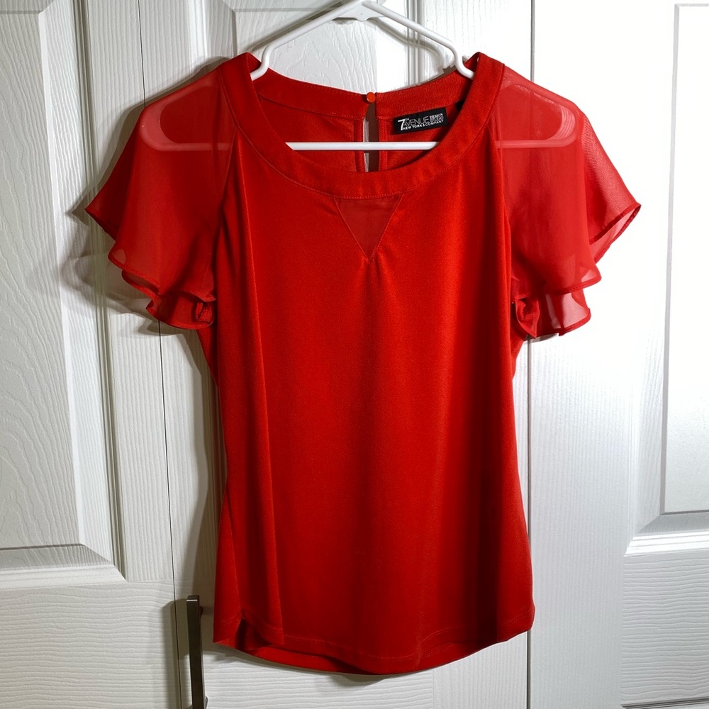 7th Avenue New York & Co orange sheer flutter sleeve top